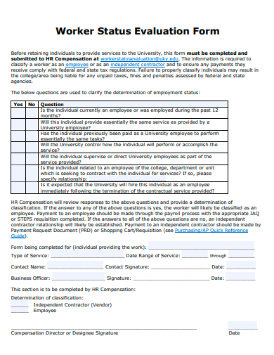 worker status evaluation form template