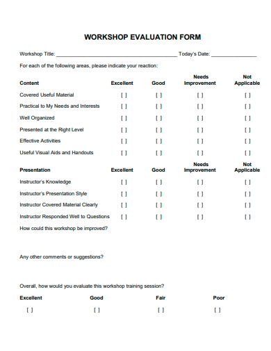 workshop evaluation form template