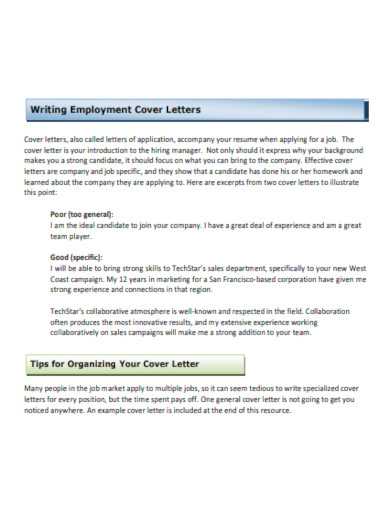 writing employment cover letter template