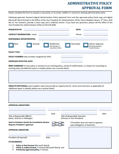 administrative policy approval form template