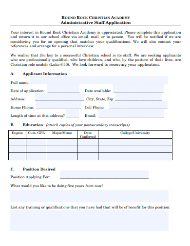 administrative staff application template
