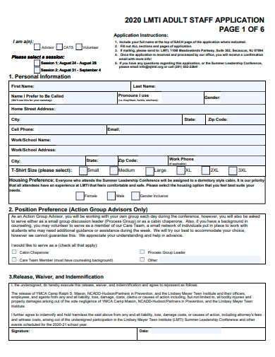 adult staff application template