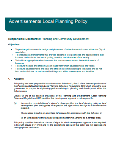 advertisements local planning policy template