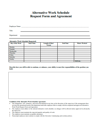 alternative work schedule request form and agreement template