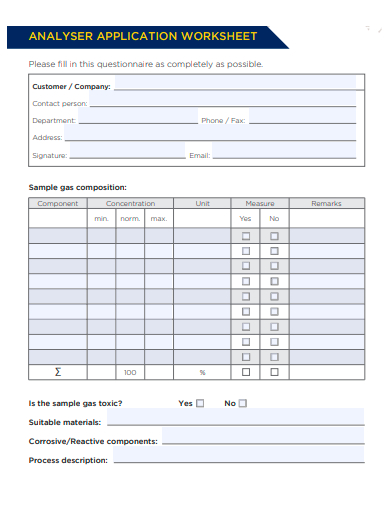 analyser application worksheet template