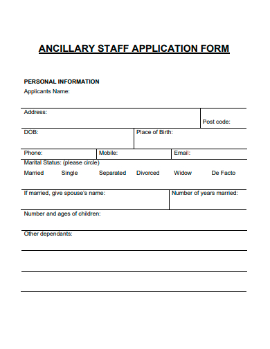 ancillary staff application form template