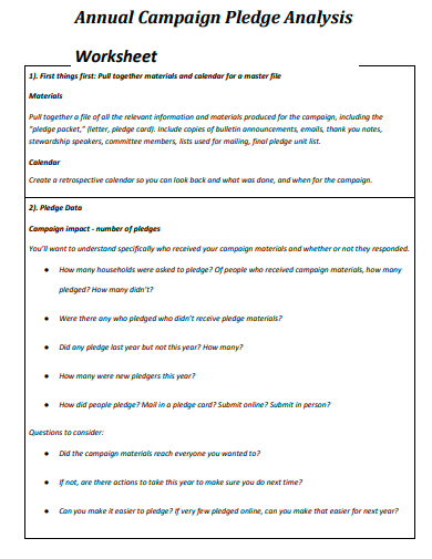 annual campaign pledge analysis worksheet template