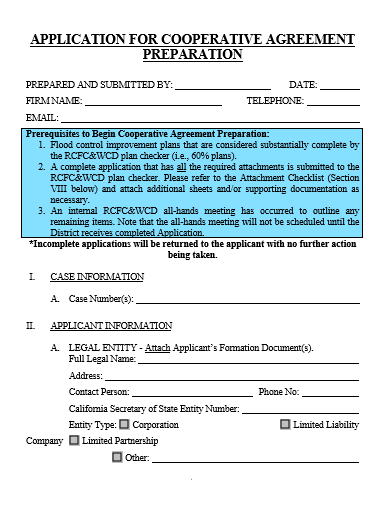 application for cooperative agreement preparation template