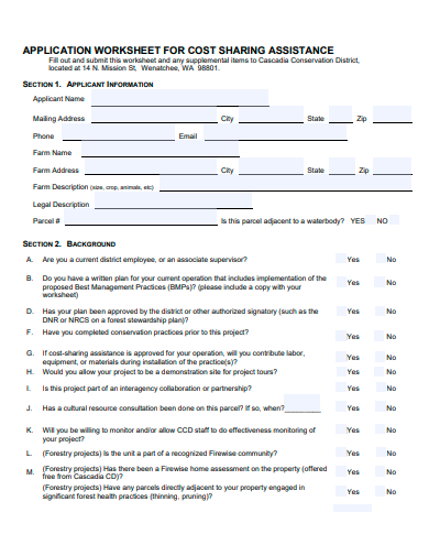 application worksheet for cost sharing assistance template