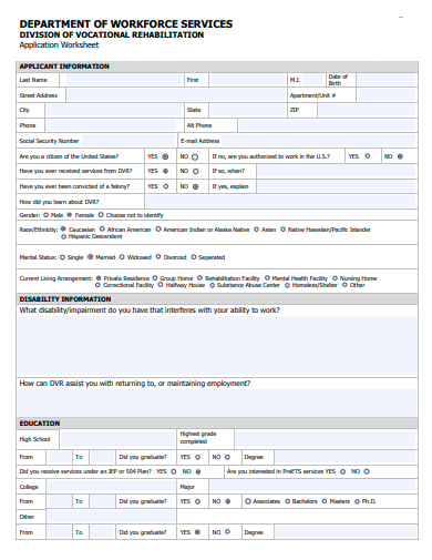application worksheet in pdf