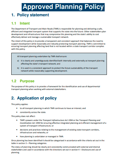 approved planning policy template