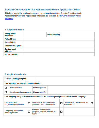 assessment policy application form template