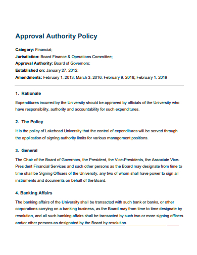 authority policy approval template