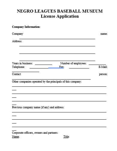 baseball museum license application template