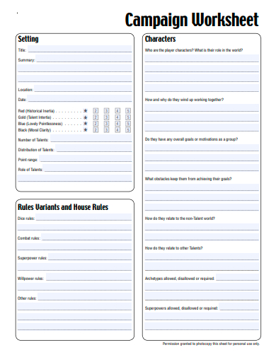 basic campaign worksheet template