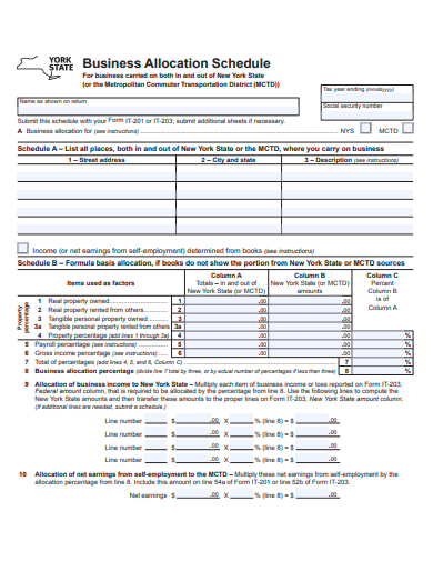 business allocation schedule form template