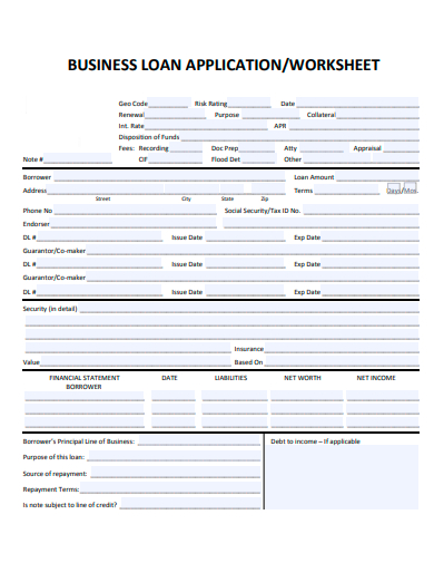 business loan application worksheet template