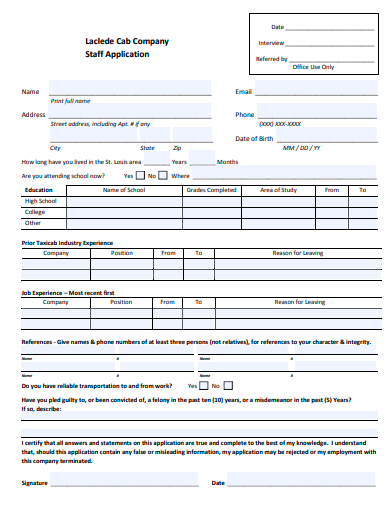 cab company staff application template