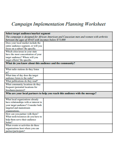 campaign implementation planning worksheet template