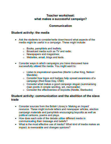 campaign teacher worksheet template