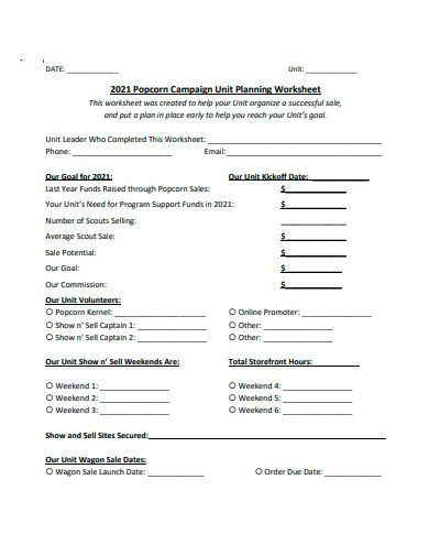campaign unit planning worksheet template