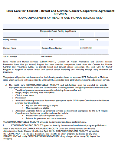 cancer cooperative agreement template