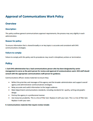 communications work policy approval template