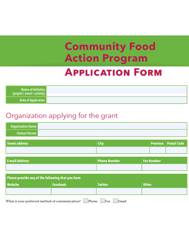 community food action program application form template