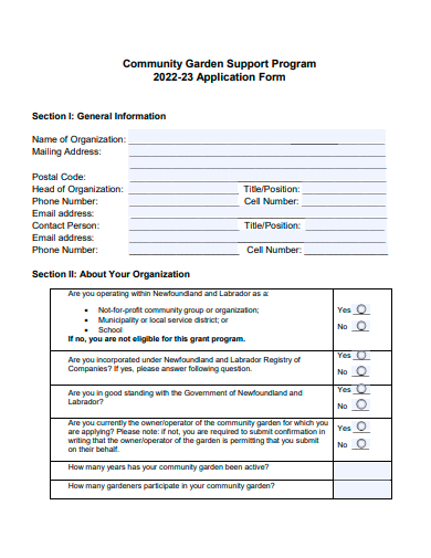 community garden support program application form template