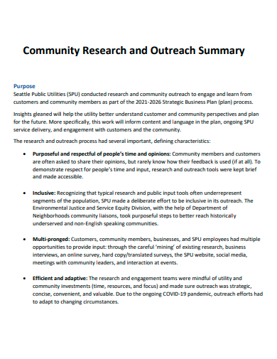 community research and outreach summary template