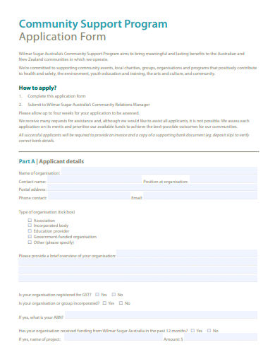 community support program application form template