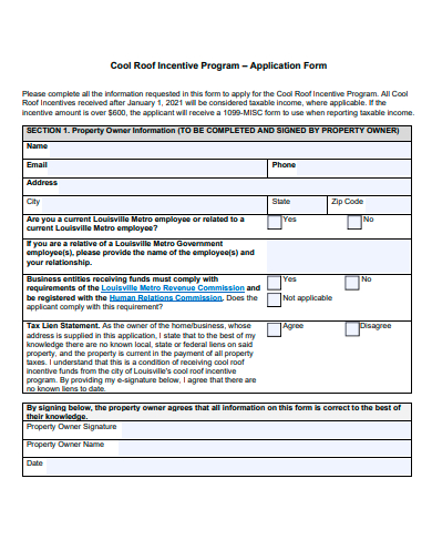 cool roof incentive program application form template