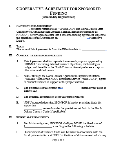 cooperative agreement for sponsored funding template