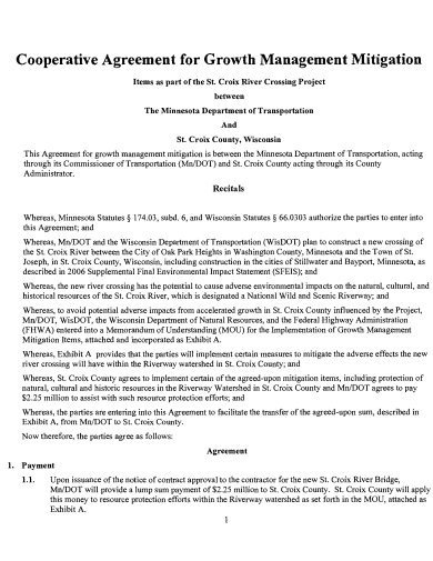 cooperative agreement for growth management mitigation template