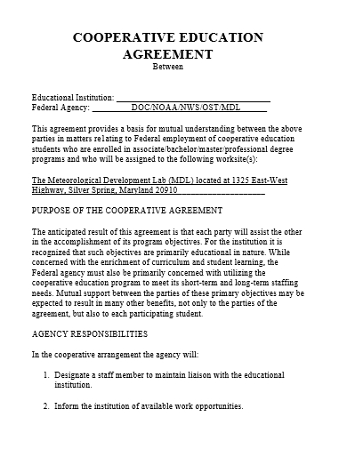 cooperative education agreement template