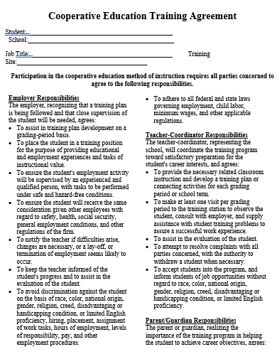 cooperative education training agreement template