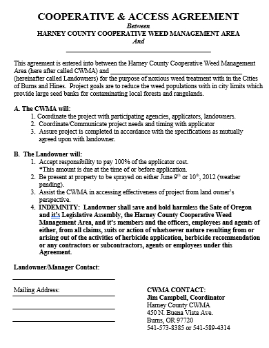 cooperative and access agreement template