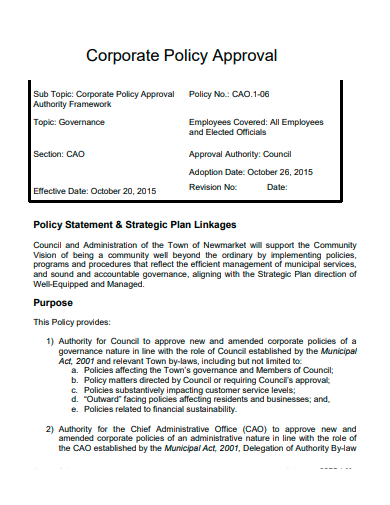 corporate policy approval template