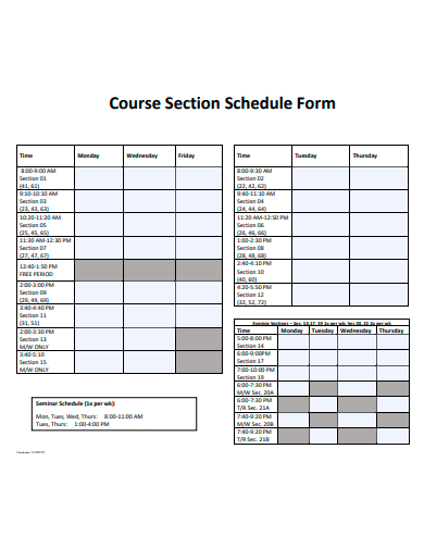 course section schedule form template