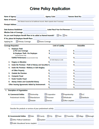 crime policy application template