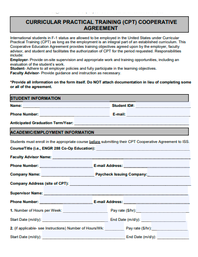 curricular practical training cooperative agreement template
