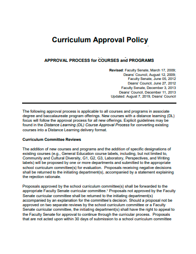 curriculum approval policy template