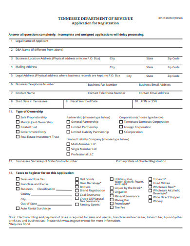 department of revenue registration application template