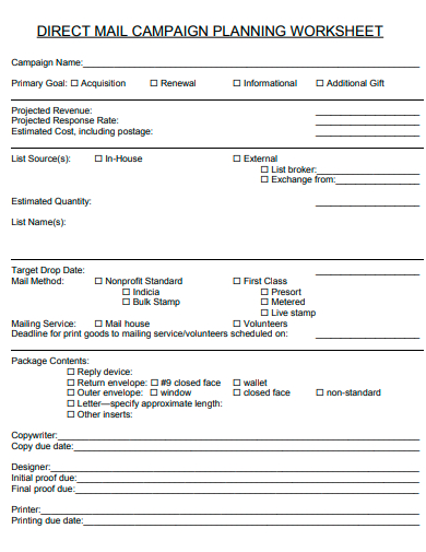 direct mail campaign planning worksheet template