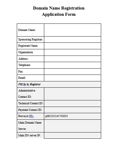 domain name registration application form template