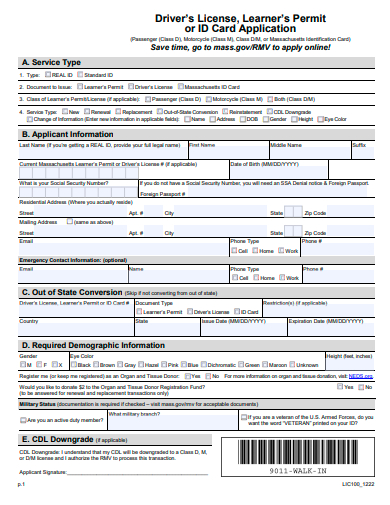 driver license application template