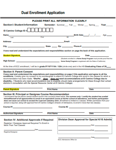 dual enrollment application template
