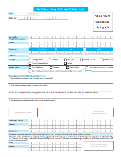 duplicate policy bond application form template