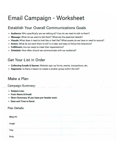 email campaign worksheet template