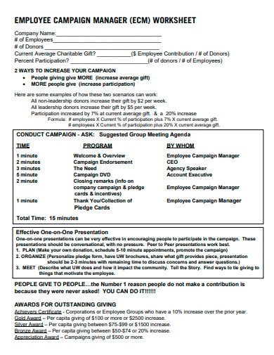 employee campaign manager worksheet template
